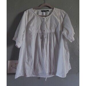 autograph Women Tops Blouse 1X, White, Cotton, 21 Inch Of Armp To Armp.